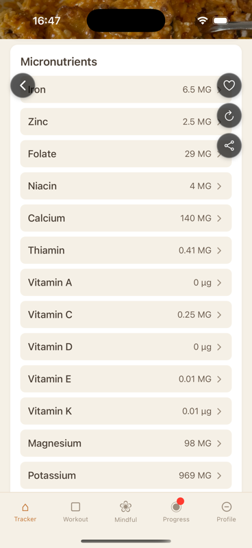 Nutribeat micronutrients tracking